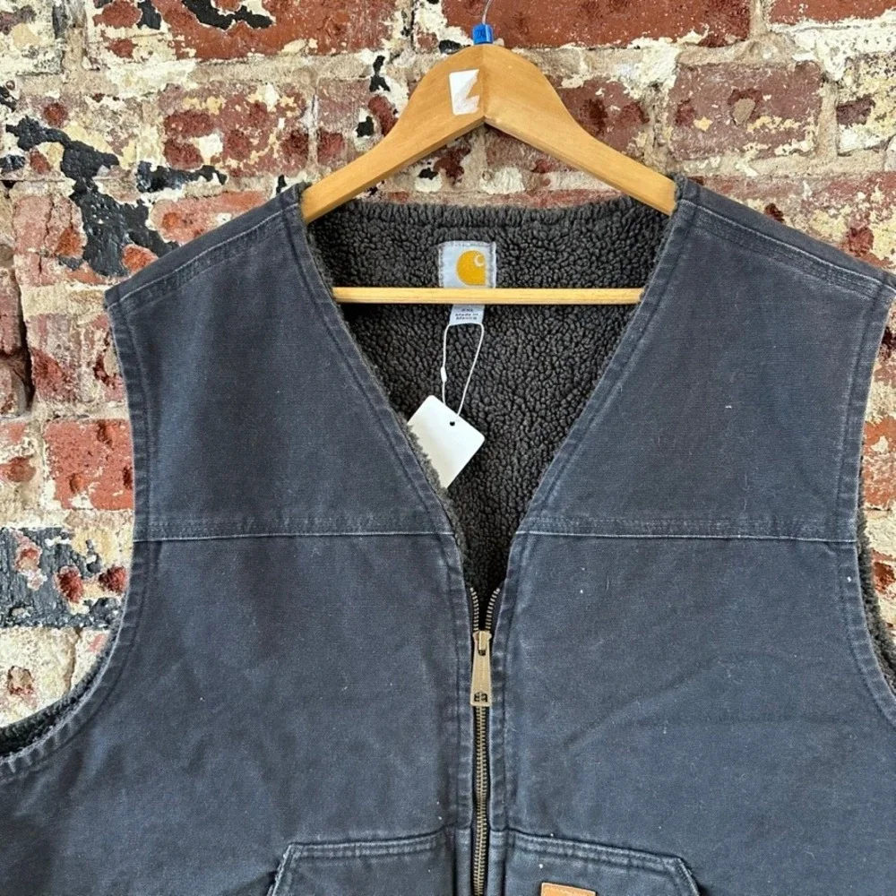 Carhartt V26 BLK Vest Mens 2XL Black Canvas Fleece Sherpa Lined Zip Relaxed